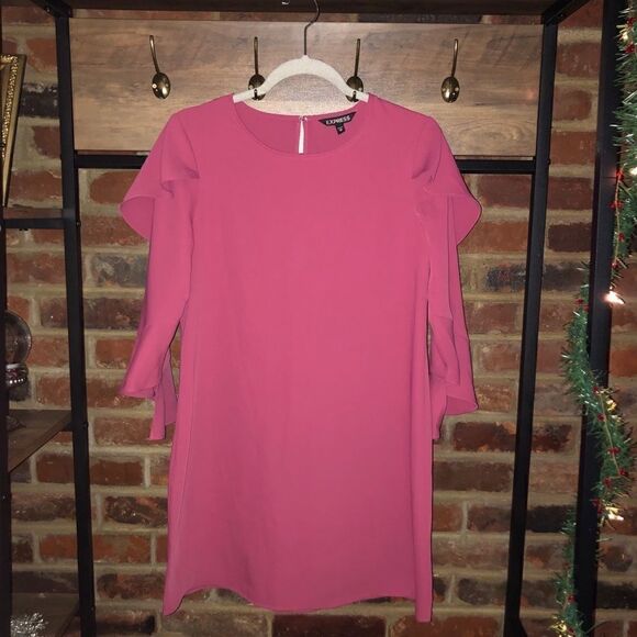 Express Pink Ruffle Long Sleeve Dress - Sz XS - Picture 5 of 15